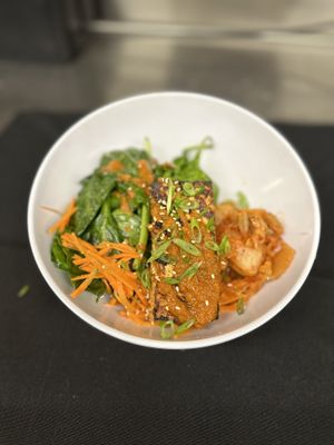 Kimchi tofu bowl   at Base Camp Eatery in Yosemite Valley