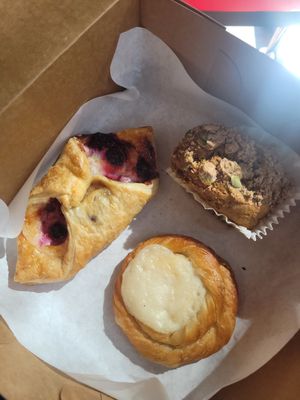 danish cheese, raspberry pastry and pumpkin cheese muffin at SPLIT Bakehouse in La Mesa