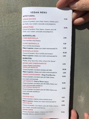 Vegan menu at Taco Boys  in San Francisco
