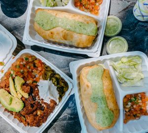 Chimichanga and nacho fries at Taco Boys  in San Francisco