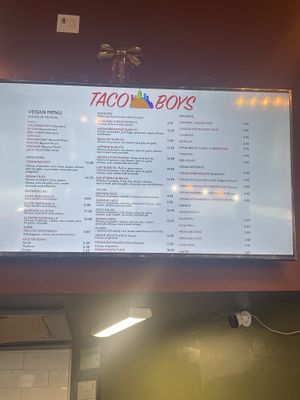 Vegan menu   at Taco Boys  in San Francisco