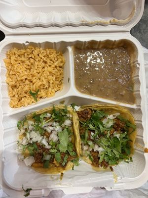 Vegan Al pastor tacos, rice and beans #Veganuary at Taco Boys  in San Francisco