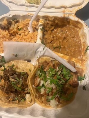 Taco plate vegan steak bites and vegan chili lime carnitas   at Taco Boys  in San Francisco