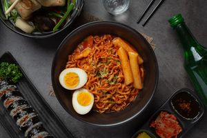 Korean Rabokki. It is spicy and sweet :) at Little Geisha Can Cook in Budapest