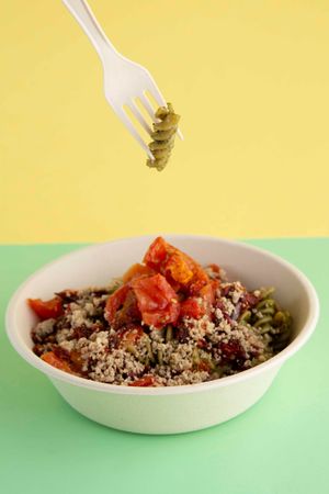 Nut Pesto Pasta comes w/ sundried tomates and house ParmeZan at Silvi's in Bogota