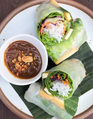 Salad Rolls - served with peanut sauce  at Khoe in Vancouver