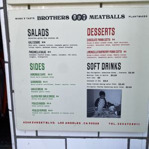 Menu at Brothers Meatballs in Hollywood