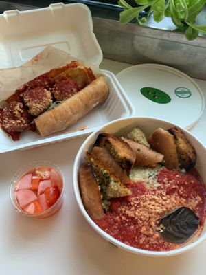 ROSSO, MELANZANA LASAGNA, and PICKLED RADISH at Brothers Meatballs in Hollywood