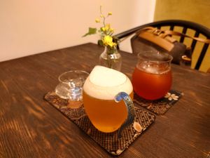 Nice drinks - daily tea and ume juice at Rengetsutei in Tokyo