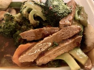 Szechuan “beef"  at Golden Star in Medford