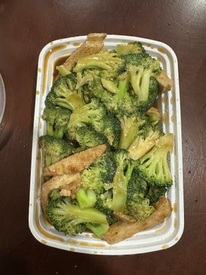 Vegan chicken and broccoli  at Golden Star in Medford
