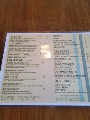 Menu at The Green House in Oceanside