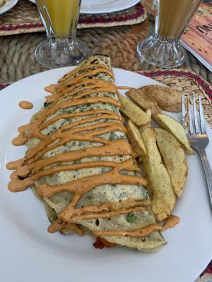 Garbanzo Omelette (not sure of the name, but is was nice and spicy!)   at Cinnamon Veggie in Cuernavaca