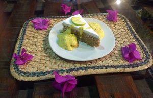 Lemon pie with passion fruit nice cream at Cinnamon Veggie in Cuernavaca