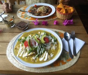 Chilaquiles verdes and Mole at Cinnamon Veggie in Cuernavaca