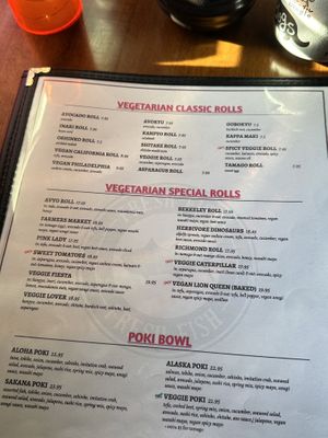 Menu  at Sakana in Kensington