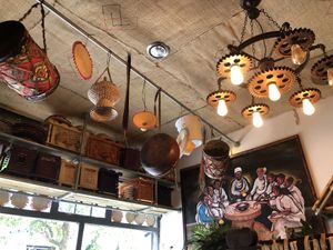 Hanging artwork at Rhoda in South West London