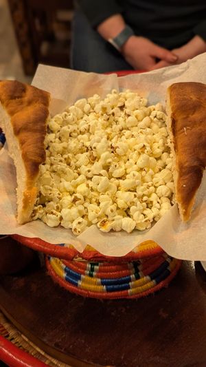 Cake and popcorn with the coffee at Rhoda in South West London