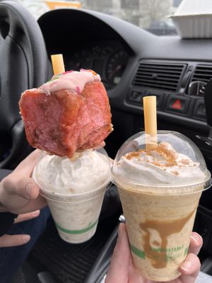 Cinnamon bun milkshake and biscoff shake  at Veg Out - Food Truck in Surrey