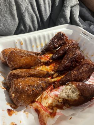 Buffalo and teriyaki soy curl wings  at Veg Out - Food Truck in Surrey