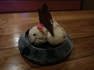 Banana and Cocoa Nib vegan dessert at Mama Taco in West End