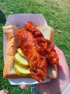 Hot honey chicken & fries at vegandale   at Lettuce Feast in Los Angeles