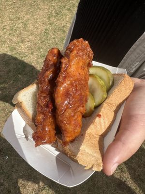 Hot honey chicken & fries at vegandale   at Lettuce Feast in Los Angeles