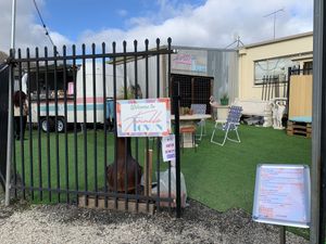 There is a cute area to sit and eat   at Twinkle Town  in Port Douglas