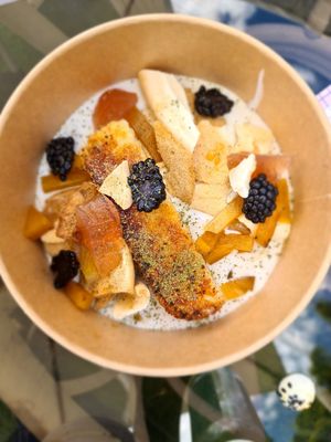 Ethan Mess: lemon cake, lemon myrtle coconut cream, meringue, Hepburn Distillery Gin jelly, charred and pickled pineapple and fresh berries at Twinkle Town  in Port Douglas