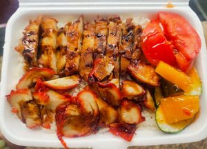 Roasted chicken and char siew rice at Yi Xiang Vegetarian - 異香素食 in Central Singapore