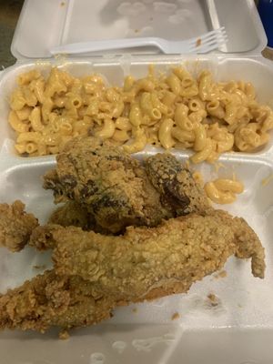 Fried chicken and Mac and cheese, all vegan  at Our Vegan Corner in Syracuse