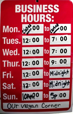 Hours February 2023 at Our Vegan Corner in Syracuse