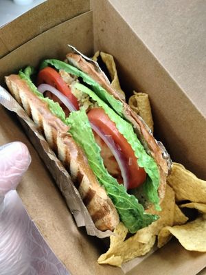 Chick'N Panini !!! Warm, fresh, light & delicious and some how comforting all in one! at Our Vegan Corner in Syracuse