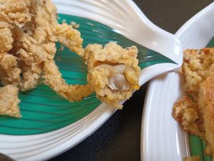 Fried oyster mushrooms: crispy on the outside, moist and tender inside. at Our Vegan Corner in Syracuse