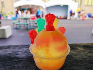 Our famous Razzle Dazzle Italian ice shown being served at the NYS Fair! Find our booth of food and 30+ flavors italian ice served every year at the NYState Fairgrounds! at Our Vegan Corner in Syracuse