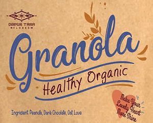 Our home made Flores granola mix with peanuts, oat, chocolate, coconut , dried fruit and love at Dapur Tara Flores in 