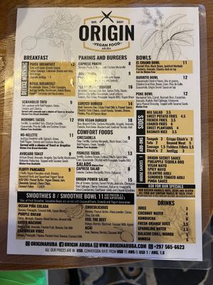 Menu  at Origin Cafe in Noord