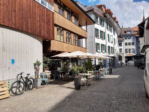 Outdoor seating, land side at Das Sündikat in Thun