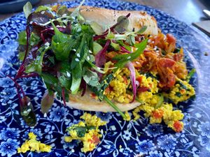 The best tofu scramble I have ever had. The flavours and slice were perfect and served on a beautiful fresh bagel at Black Bear Cafe in Bellingen
