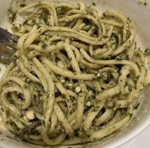 Vegan pesto linguini  at Vegan Planet in Miami