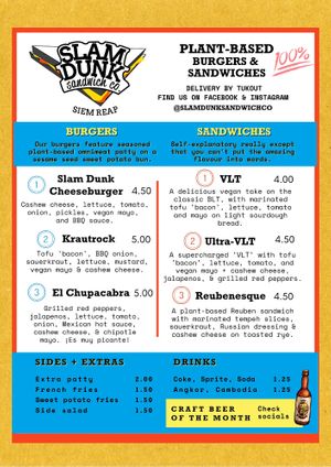 Menu March 2021 at Slam Dunk Sandwich Co in Siem Reap