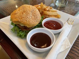 Vegan cheeseburger, $6 (from the hotel menu)  at Slam Dunk Sandwich Co in Siem Reap