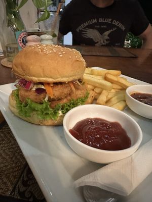 “Chicken” (tofu) burger   at Slam Dunk Sandwich Co in Siem Reap