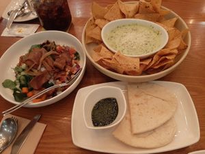 artichoke dip, unimeat salad at California Pizza Kitchen - Coex in Seoul