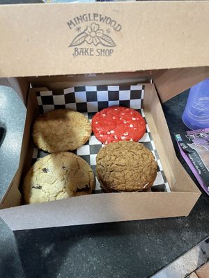Top left clockwise: Snickerdoodle, Red Velvet, Oatmeal Cream Pie, and Salted Chocolate Chip   at Minglewood Bake Shop in Richmond