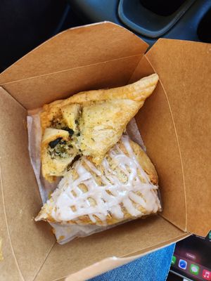 Spinach artichoke pastry and strawberry almond scone at Minglewood Bake Shop in Richmond