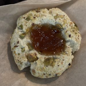Pistachio thumbprint cookie.  Delicious!  at Minglewood Bake Shop in Richmond