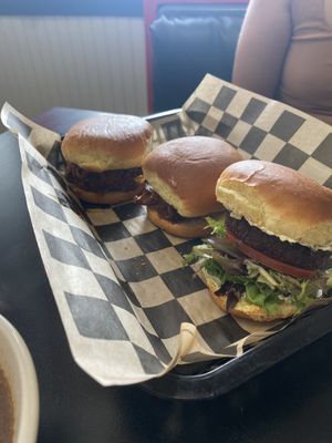 Vegan bbq pulled mushroom sliders (left 2) & Vegan falafel slider   at The Corner Kitchen in Concord