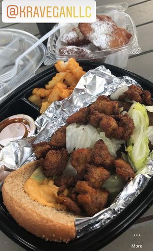 Calamari burger was good   at KraVegan in Jacksonville