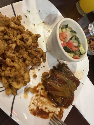 Smoked Kravyback Ribz w Mac and Cucumber Salad. Ribs were so tasty and smothered in BBQ sauce    at KraVegan in Jacksonville